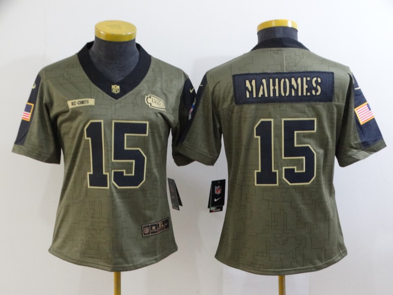 2021 Women Kansas City Chiefs #15 Patrick Mahomes Nike Olive Salute To Service Limited NFL jersey->kansas city chiefs->NFL Jersey